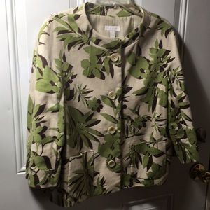 Charter Club green & brown button up jacket with three quarter sleeves size 8
